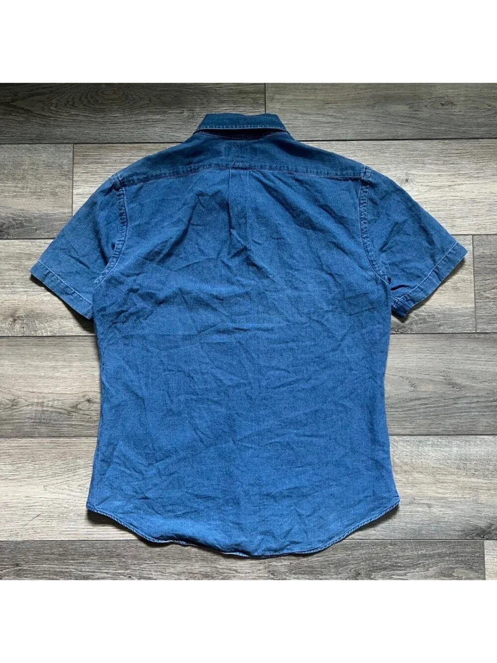 Polo Ralph Lauren Men's L Slim Fit Button Down Short Sleeve Cotton Shirt Blue